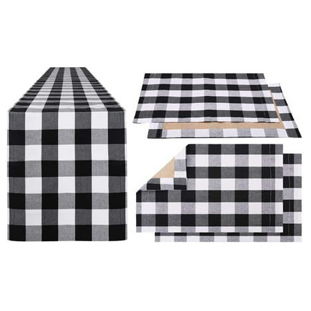 

1 Pcs Checkered Tablecloth Cotton & 4 Pcs Placemat Table Mat Plate Placemat