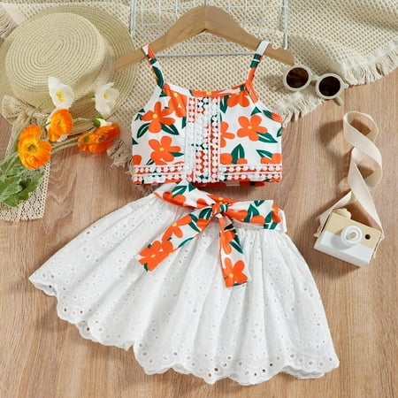 

Hunpta Toddler Girls Sleeveless Floral Printed Vest Tops Bowknot Skirts Outfits