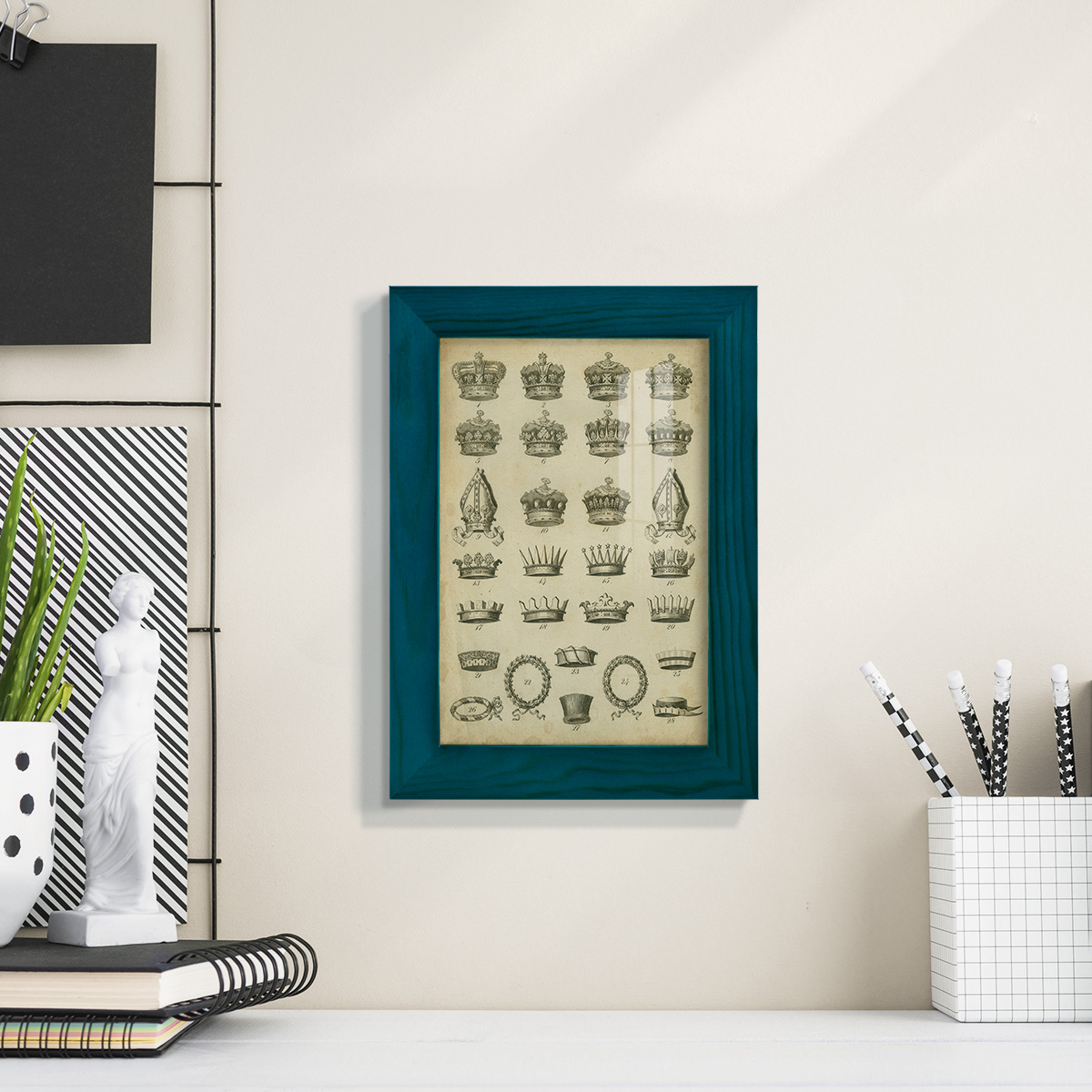 Heraldic Crowns & Coronets IV -Framed Print w/glass-Ocean Blue