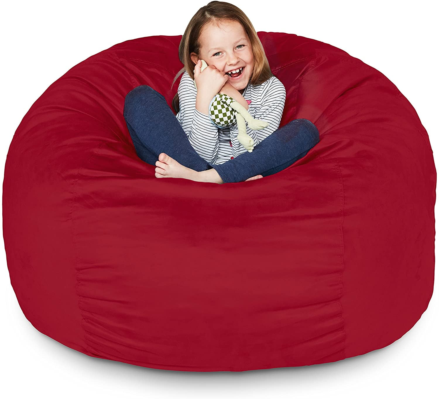 Lumaland 3ft Bean Bag Chair with Microsuede Washable Cover, Red