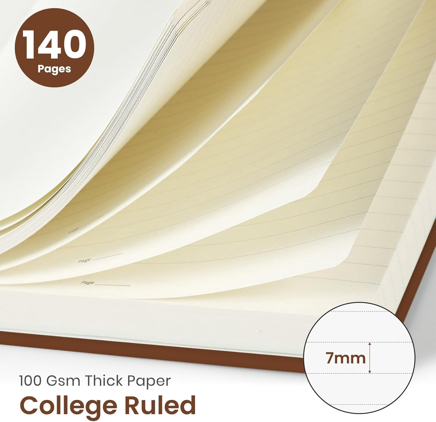 Lined Spiral Journal Notebook for Women & Men, 140 Pages, College Ruled Hardcover Notebook for Work & Note Taking, Journals for Writing, A5(6"x8") - Rust Brown