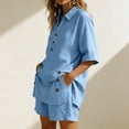 thumbnail image 6 of Womens Plus Size Cotton Linen Shorts Sets Summer Outfits with Button, Oversized Tops and Bermuda Shorts 2 Piece Matching Lounge Sets Tracksuits, Travel Vacation Going Out Suits 2026 Blue L, 6 of 8