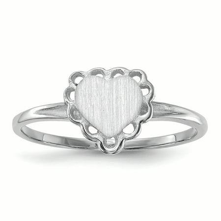 14K White Gold 2 MM Heart Engravable Signet Ring, Size 6