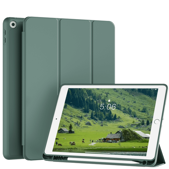 DWPSG iPad 10.2 Case for iPad 9th Generation 2021 /iPad 8th Generation 2020 / iPad 7th Gen 2019 with Pencil Holder, Auto Sleep/Wake for Slim Soft Back Smart Cover, iPad 10.2 inch Case,Dark Green