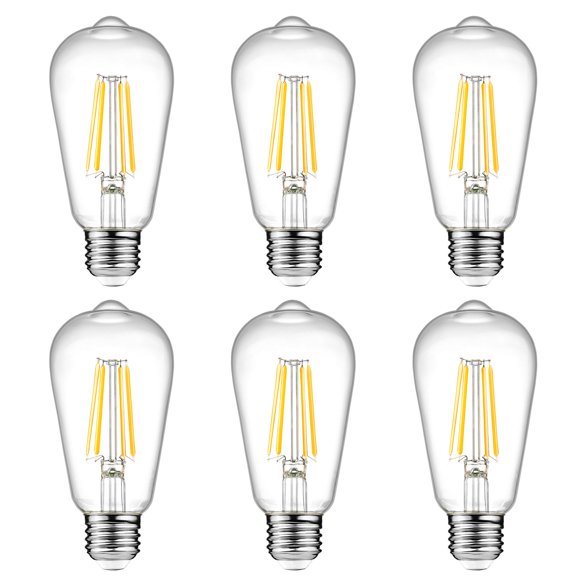Bombilla LED Ascher Vintage Edison de 6 W, 2700 K, E26, no regulable, paquete de 6