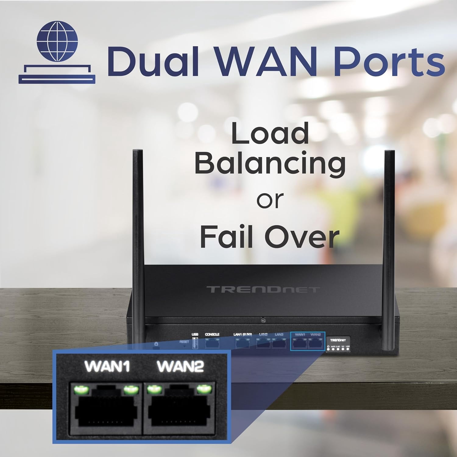 TRENDnet TEW-929DRU, AX1800 Dual-Band WiFi 6 Gigabit Dual-WAN VPN SMB Router