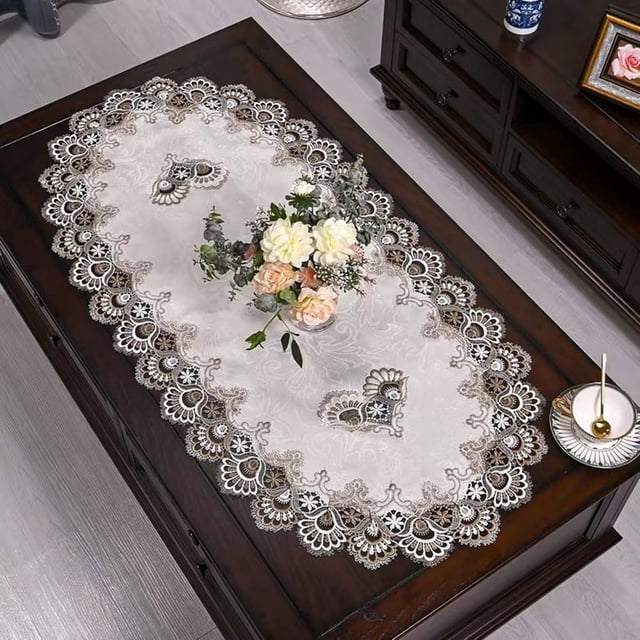 Mantel de encaje bordado, cubierta para mesa de centro de encaje, mantel de tela hueca ovalada, secadora, cubierta antipolvo para la parte superior del refrigerador (20''X43'')