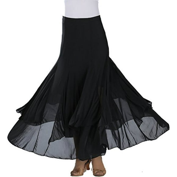 ZLTdream Waltz Dancing and Ballroom Dance Long Swing Skirt Elastic Net Yarn Black