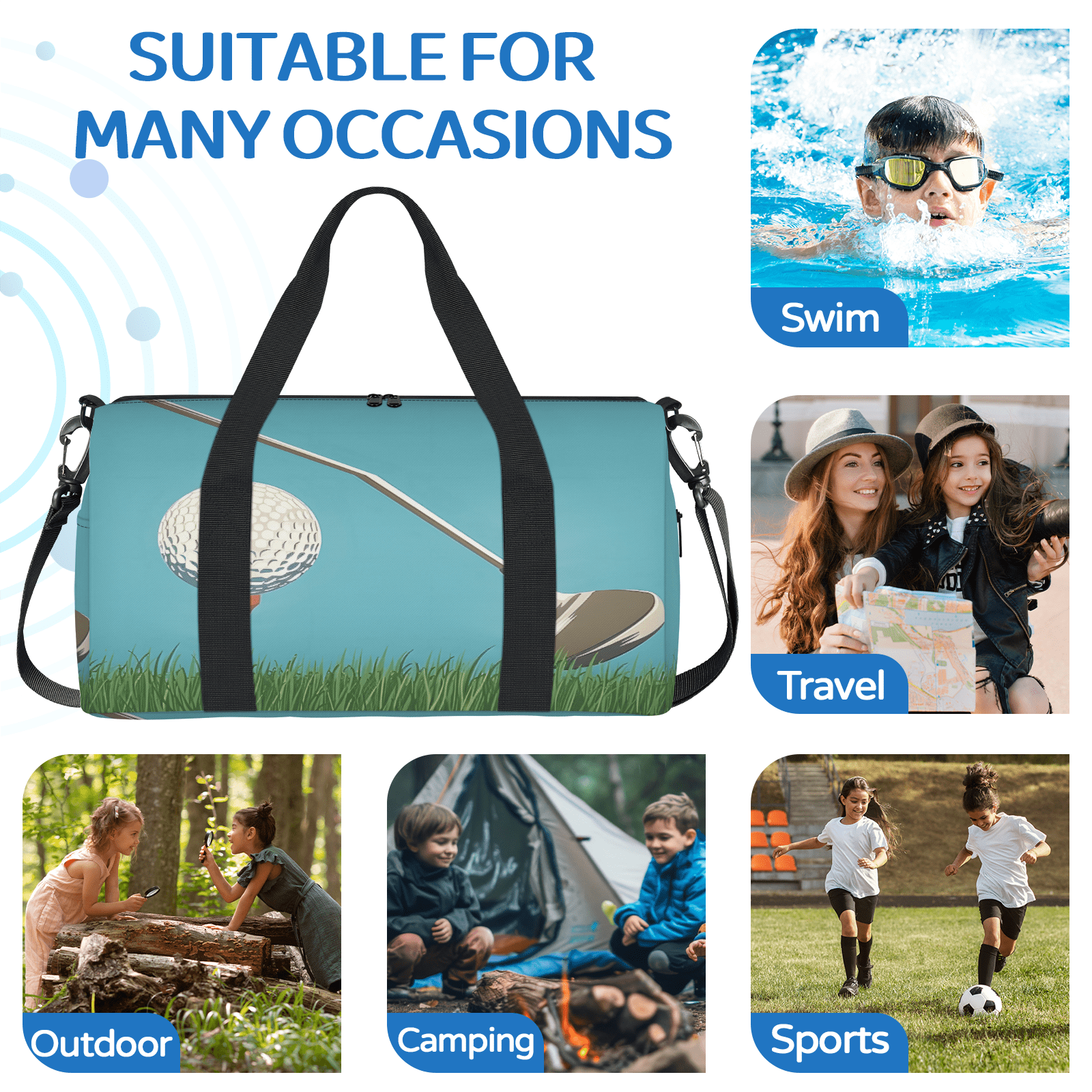 Herdesigns Golf Ball Sport Travel Duffle Bag Sports Yoga Weekender Overnight Carry on Workout Bags Lightweight Waterproof Gym Tote Bag for Women
