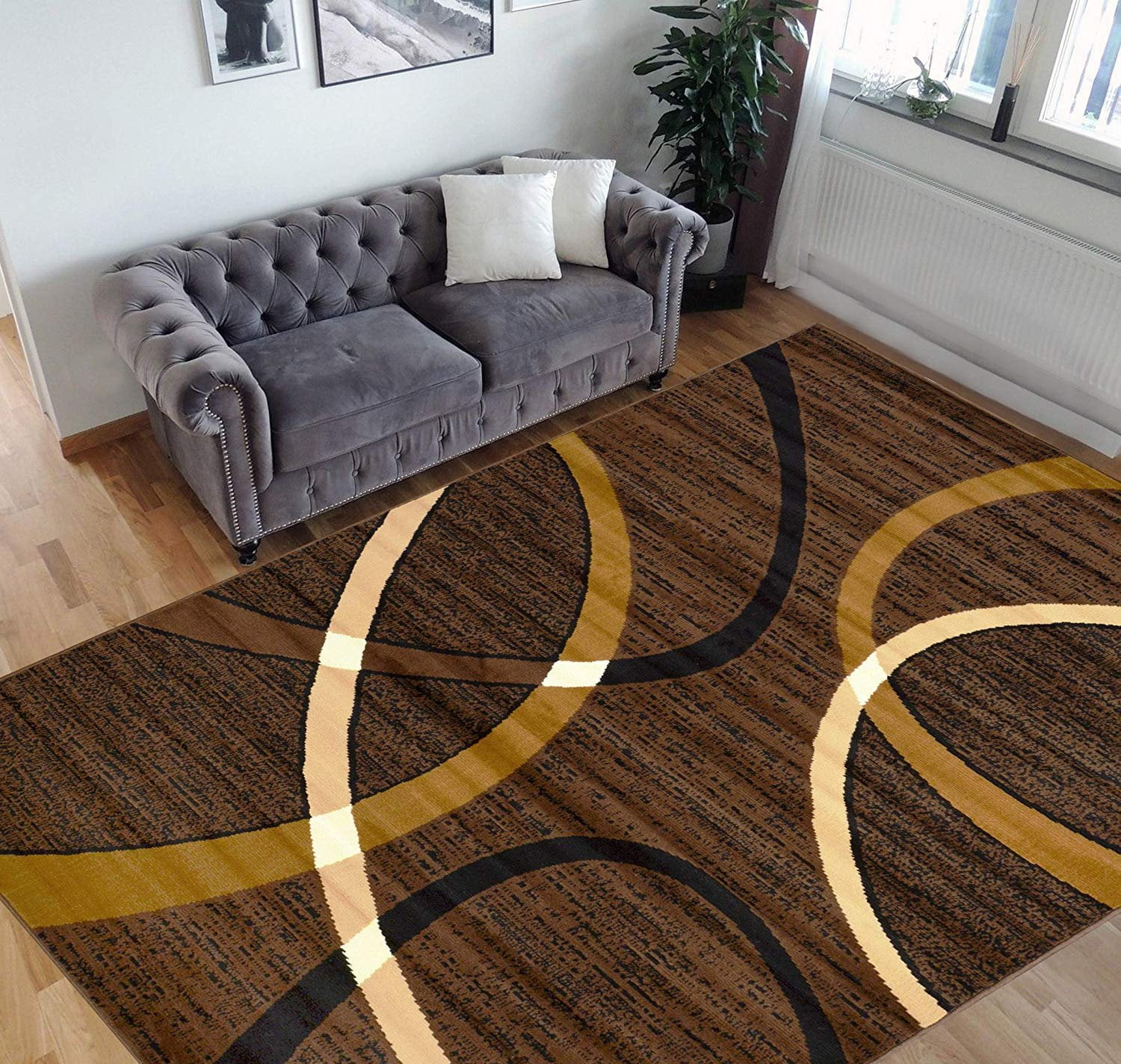 HR Geometric Stripes Area Rug 5x7 Oval Pattern Modern Brown Chocolate