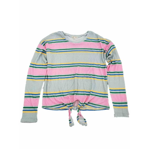 Womens Pink & Grey Stripe Tie Front Long Sleeve T-Shirt Tee Shirt Top S