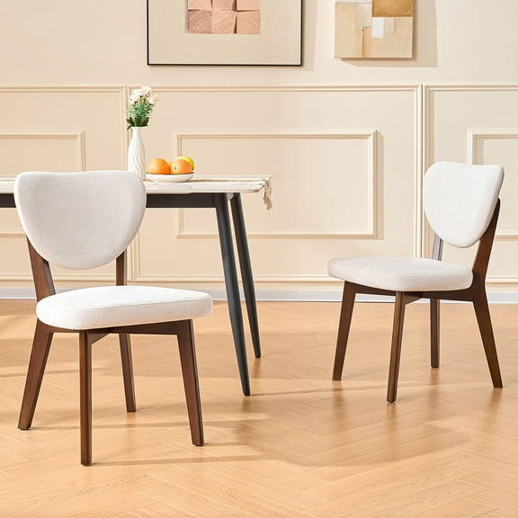 Primy Wooden Dining Chairs, Mid-Century Modern Fabric Upholstered Kitchen Side Chairs with Foot Pegs, Farmhouse Dining Room Chair Padded Backrest, Set of 2