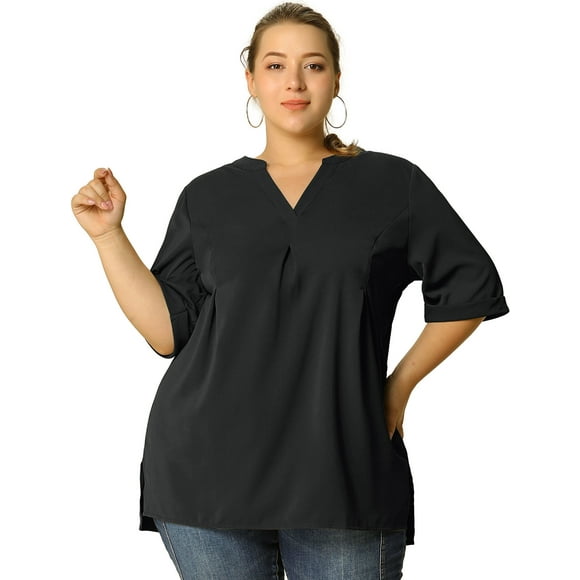 BluTalGrande Dobladillo Cuello V ManCorTúniCasual PaMujer Negro 3X