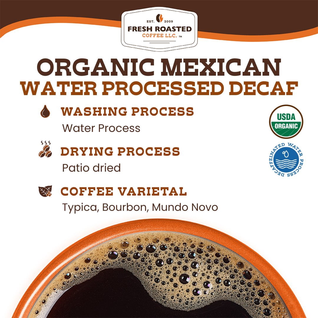 Fresh Roasted Coffee, Organic Mexican Swiss Water Decaf, Medium Roast, K-cup Compatible, 72 Count