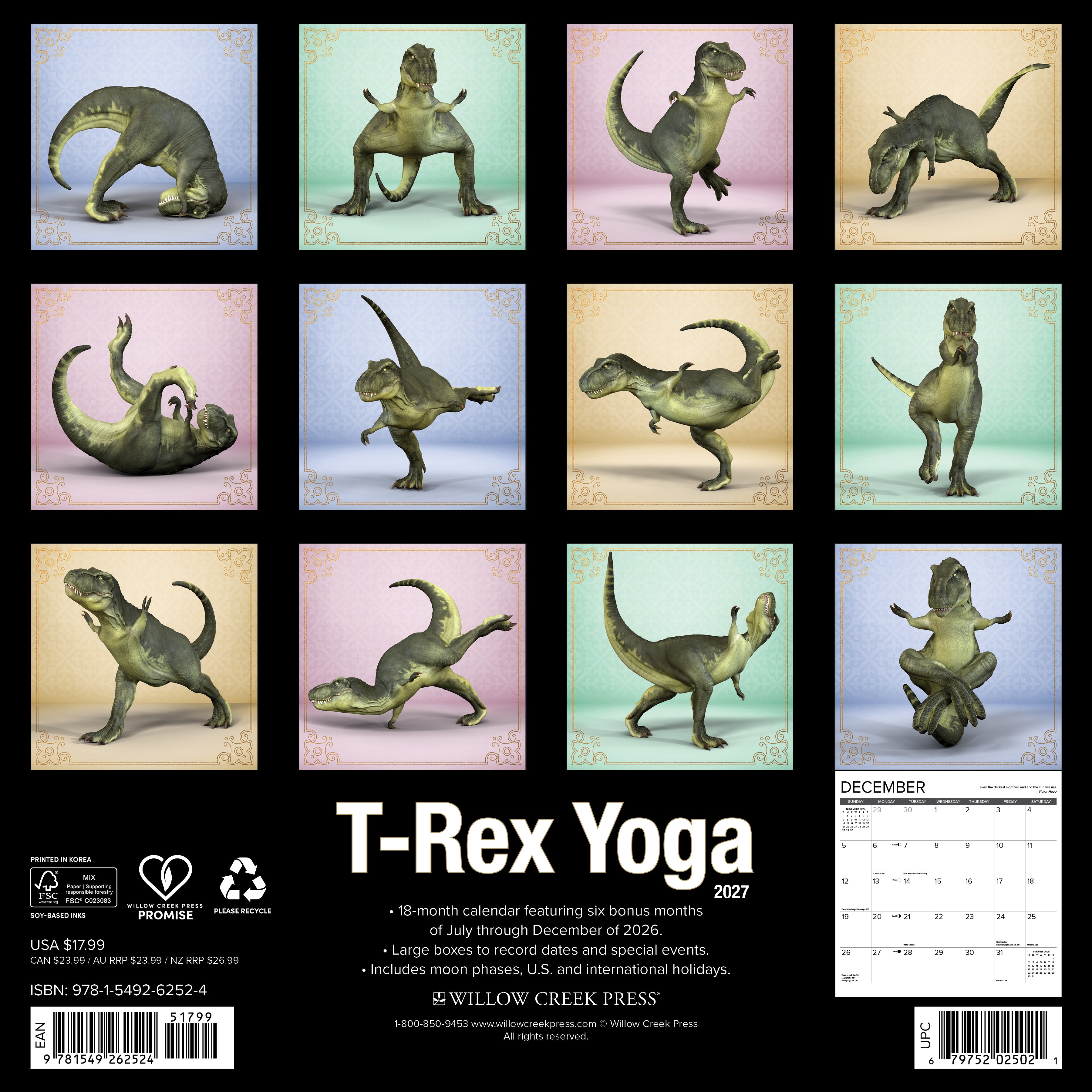 Willow Creek Press, T-Rex Yoga 2027 Wall Calendar
