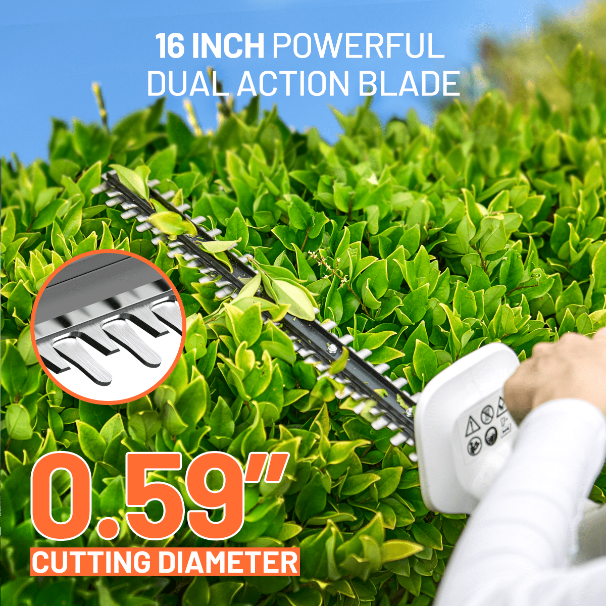 Litheli 20V 16'' Cordless Hedge Trimmer, Lightweight, With 2.5Ah Portable Battery, for Bush & Shrub Cutting, Trimming, Pruning
