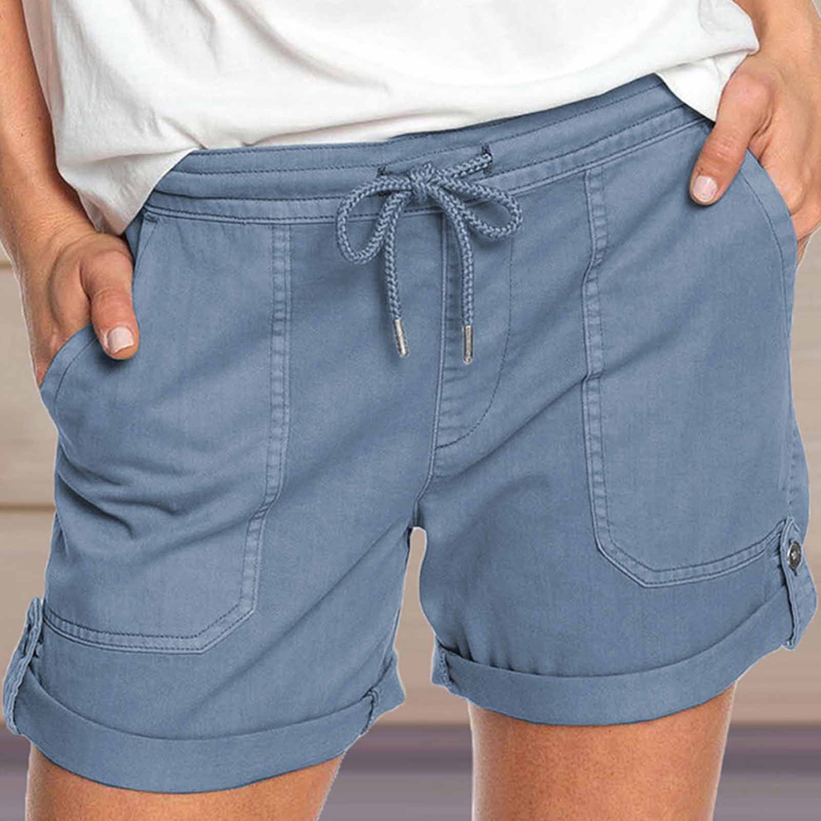 Pntutb Plus Size Clearance!Womens Comfy Drawstring Solid Color Casual Elastic Waist Pocket Shorts Pants