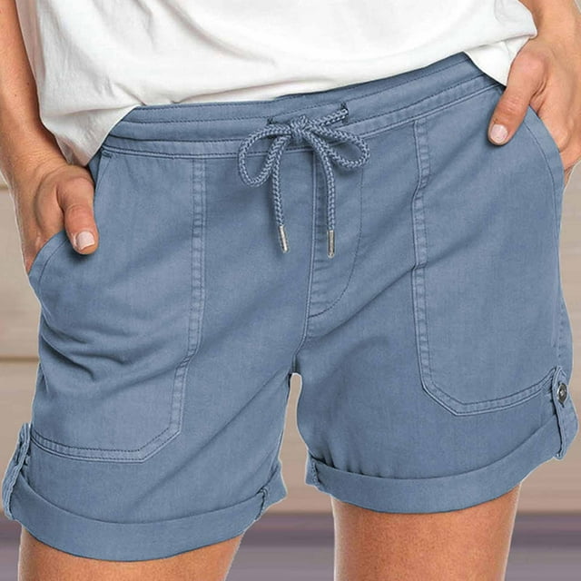 Pntutb Plus Size Clearance!Womens Comfy Drawstring Solid Color Casual Elastic Waist Pocket Shorts Pants