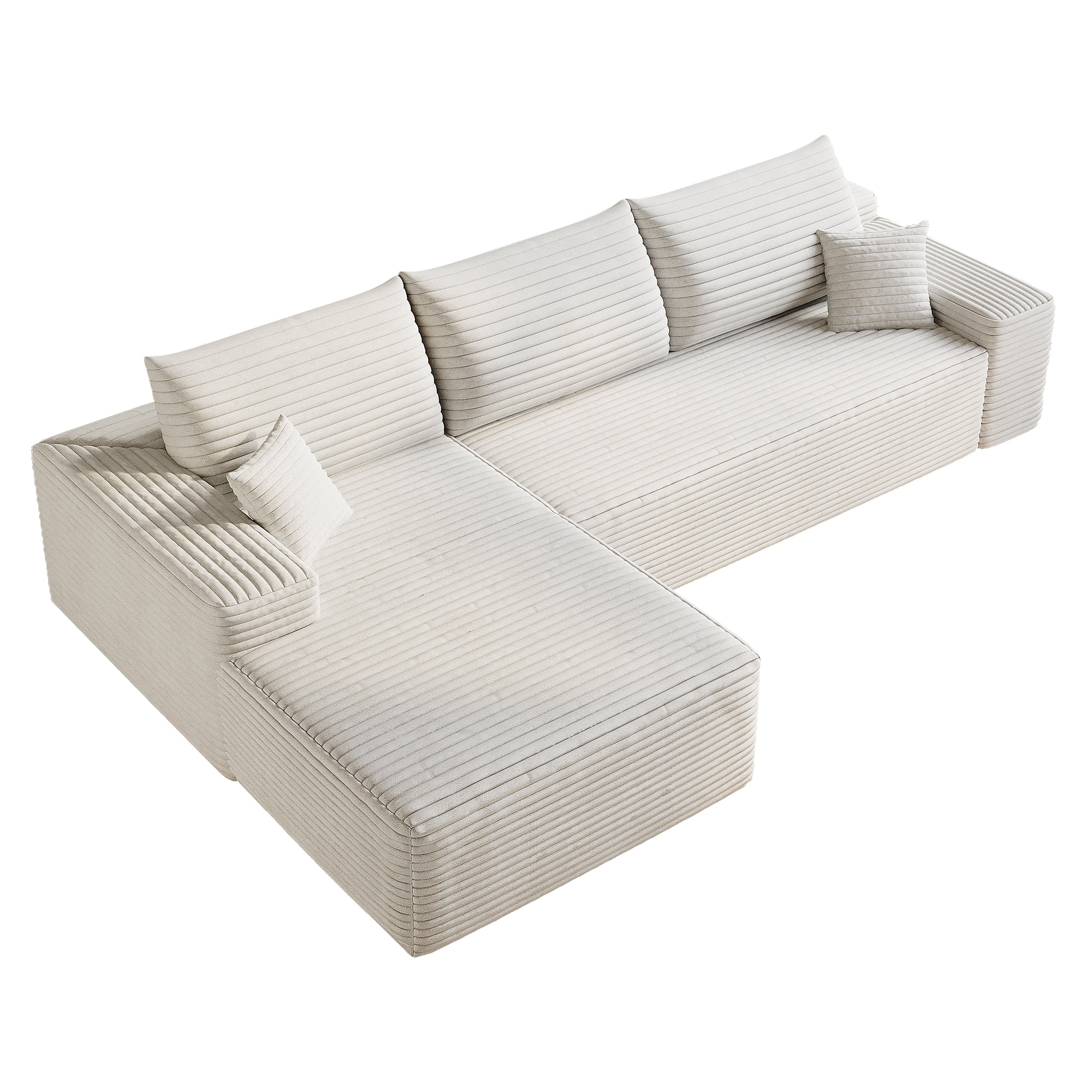 MAYEERTY 107" Cloud L-Shaped Modular Sectional Sofa with Left Facing Chaise, Plush Corduroy Deep Seat 3-Seater Couch, Cloud Sofa for Living Room, Apartment & Bedroom, No Assembly Required, White
