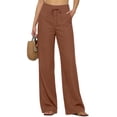 thumbnail image 4 of Hurxie Wide Leg Pants for Women Flowy Palazzo Drawstring Elastic Waist Trousers with Pockets Summer Beach Vacation Clothes Coffee,3XL, 4 of 8