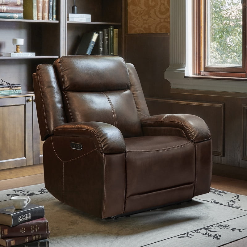 CHITA Genuine Leather Power Recliner Chair with Adjustable Headrest, Brown