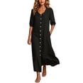 thumbnail image 2 of Ayolanni Dresses for Women 2026 Babydoll 3/4 Sleeve V Neck A-Line Maxi Dresses Button Down Beach Solid Hawaii Long Dress with Pockets Black L, 2 of 7