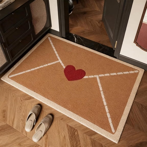 2026 Valentine Rug Outdoor, Envelope Heart Artificial Coir Door Mat, Red Love Heart Welcome Floor Mats, Non-Slip Entrance Door for Indoor/Outdoor Home, Simple DIY Valentines Decorations