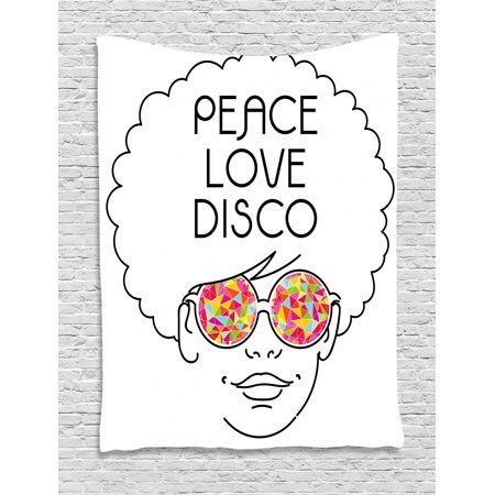 70s Party Decorations Tapestry Drawing Of A Girl With Afro Hair
