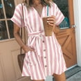 thumbnail image 2 of Htigea Women's Striped Cardigan Dresses Short Sleeve Button Down Tie Front Swimwear Cover Up Cotton Linen Tops with Pockets Pink M, 2 of 8