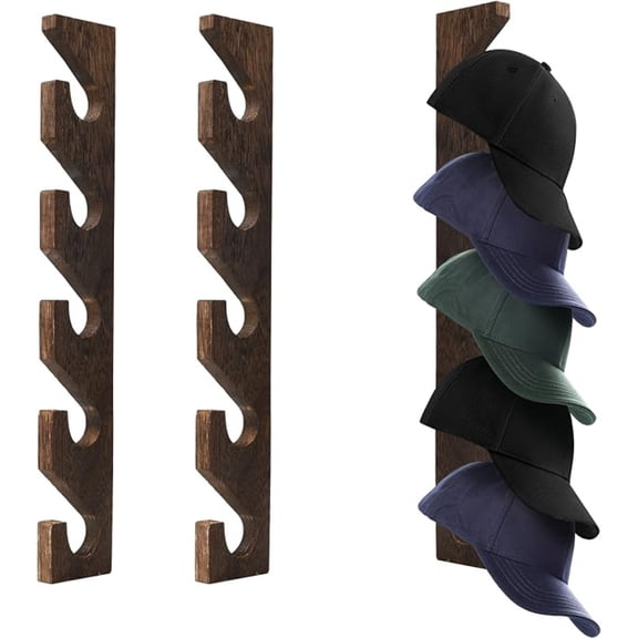 Generic 2-Pack Solid Wood Hat Rack for Wall, Organizer Storage Display for Baseball Caps