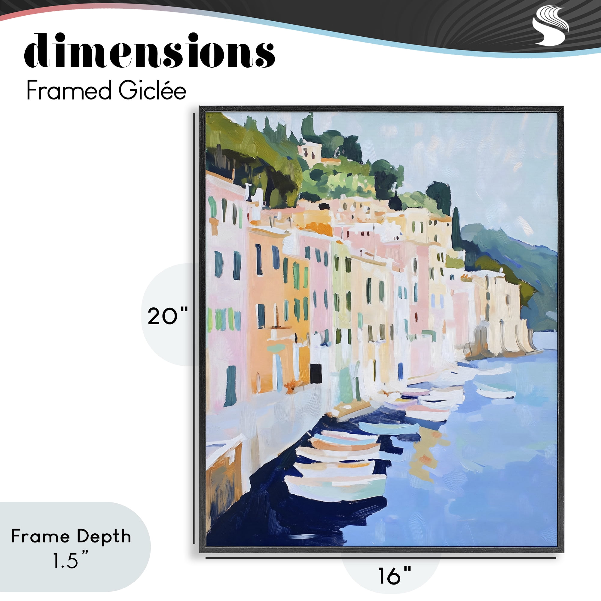 Stupell Industries Portofino Harbor View Black Framed Giclee Art, design by The Prints Vibe