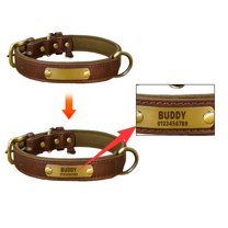 Soft Leather Personalized Dog Collar ID Tag Free Engraved for Small Medium Large Dogs