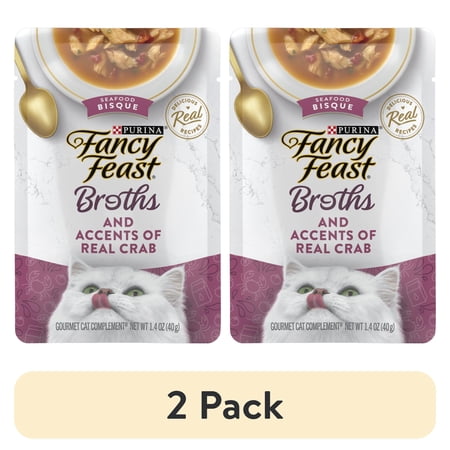 (2 pack) Purina Fancy Feast Seafood Bisque Accents of Crab Broth for Cats, 1.4 oz Pouch