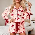thumbnail image 2 of 2026 Christmas Pajamas for Women Bow Tie Button Up Top and Ruffle Shorts 2 Piece Silk Satin Pjs Y2k Cute Sleepwear, 2 of 6