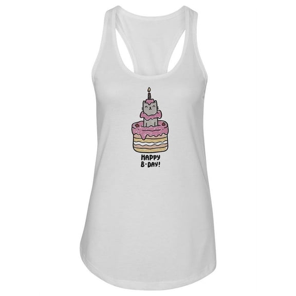 Happy B-day Cat Cake Racerback Tank Women -Image by Shutterstock, Female x-Small