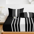 thumbnail image 6 of Cal.King Size Fitted Sheet Set - Black White Stripe 3 Piece Bedding Sets 16" Deep Pocket Fitted Sheet with 2 Pillowcases, Modern Rustic Vertical Striped Brushed Microfiber Hotel Luxury Bed Sheets, 6 of 9