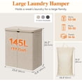 thumbnail image 4 of Cesto para Ropa Sucia de 140 l con 2 Seccis y Tapa, Cesto Grande para Ropa Sucia Doble con Bolsas Extraíbles, Cesto de Plástico Alto Dividido para Ropa Sucia para Dormitorio, Baño, Beige, 4 of 17