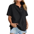 thumbnail image 2 of Stichou Women's Short Sleeve Tops Oversized Lightweight Sweatshirt Polo Shirts 2026 Summer Casual Button Pullover Top Spring Outfits Black M, 2 of 3