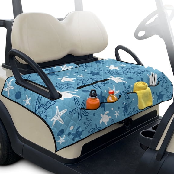 Pzuqiu Golf Cart Seat Covers 4 Front Pocket Quilted, Compatible with Outdoor Golf Club Quilted Golf Cart Seat Covers(Sea Turtle and Starfish Design)