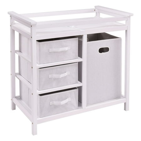 Ghp 34 5 X34 X21 White Wood Baby Changing Table With 3 Basket Ghp 34 5 X34 X21 White Wood Baby Changing Table With 3 Basket Hamper Diaper Storage