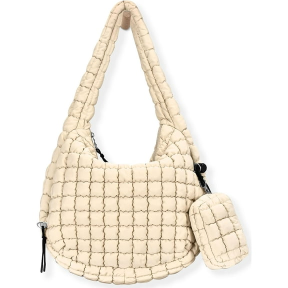 Kwuty Puffer Tote Bag for Women Large Quilted Puffy Lightweight Carryall Crossbody Tote Bag for Women