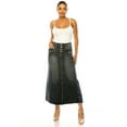 thumbnail image 2 of Be-Girl Women's Long Denim Skirt,Button-Front A-Line Maxi, Raw Hem, Cargo Pockets-SG-89175, 2 of 7