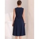 thumbnail image 4 of Vestido de oficina Allegra K midi de línea A sin mangas con cuello redondo a rayas para mujer Azul oscuro L, 4 of 6