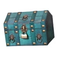 thumbnail image 4 of Tnarru Pirate Treasure Chest Keepsakes Box Wooden with Password Lock Handmade Vintage Design Creative Unique Storage Box Jewelry Box Green, 4 of 8