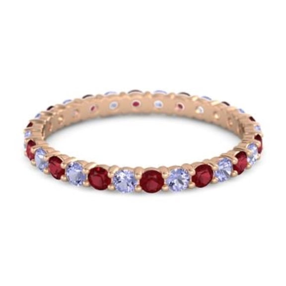 Round Eternity Band Ruby Tanzanite 925 Sterling Silver Rose Plated Ring