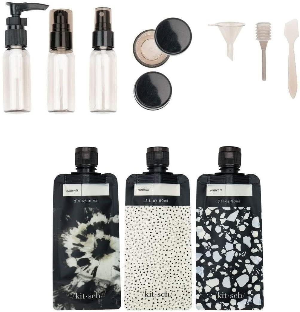 Kitsch Ultimate Travel Bottles Reusable - Ivory) 11pcs(Black Set, & Materials