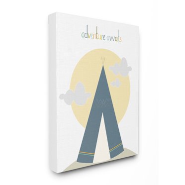 The Kids Room by Stupell Adventure Awaits Tee Pee in Blue Stretched Canvas Wall Art, 30 x 1.5 x 40