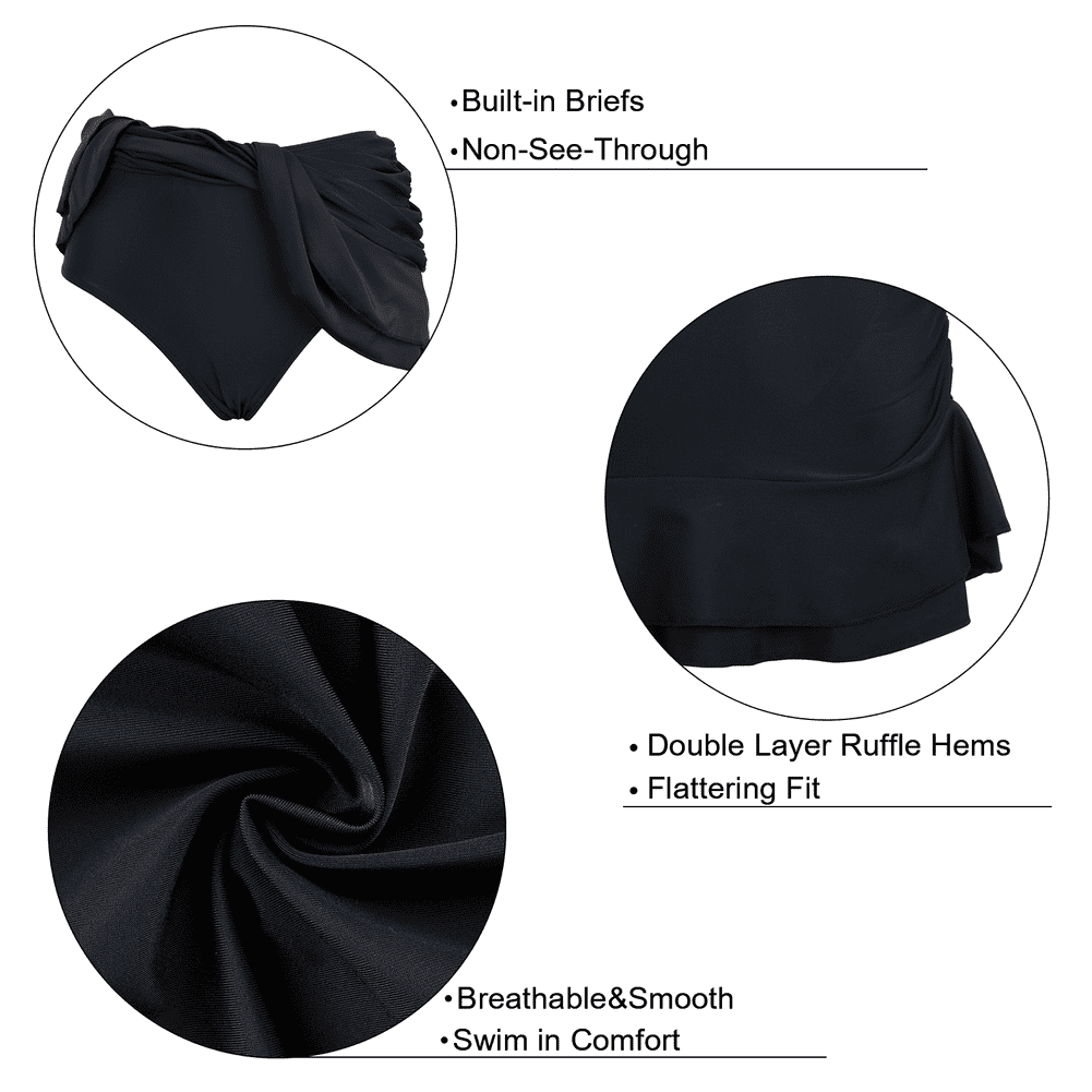 Hilor Women's Skirted Bikini Bottom High Waisted Swim Bottom Shirred Ruffle Swim Skirt