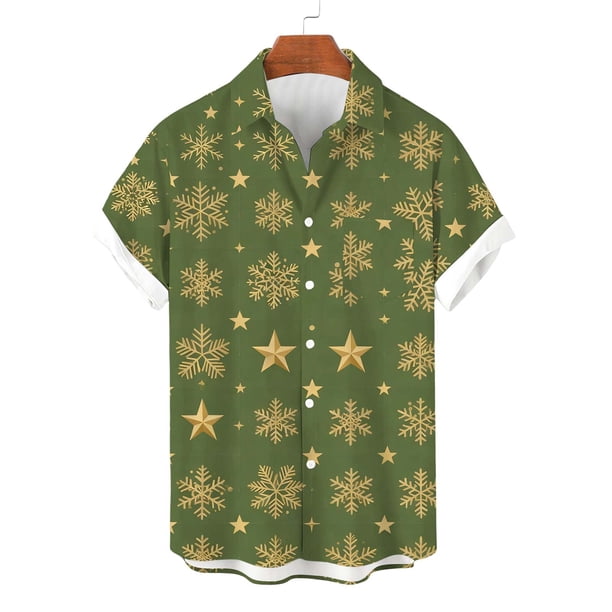 Blusa y camisa de manga corta con cuello vuelto para hombre, con botones y estampado navideño, informal, de manga corta y cuello vuelto.