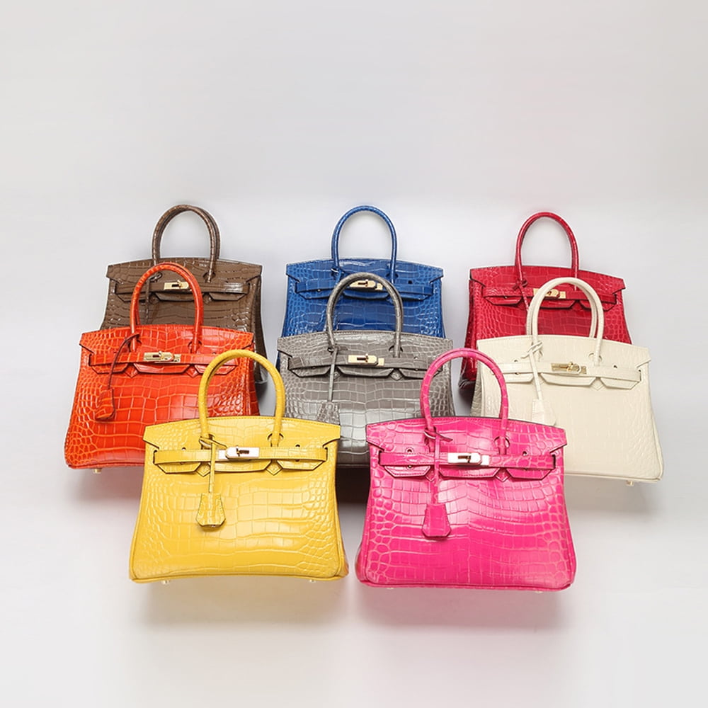 Sac à Main en Cuir Véritable Motif Crocodile Grand Sac Chic et